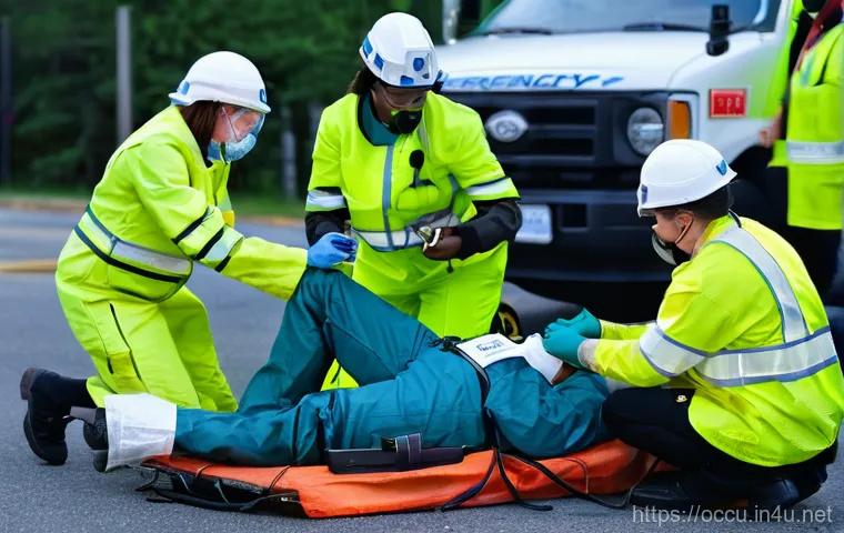 응급구조사 출동 노하우 공유 - **Prompt:** A highly focused emergency medical technician (EMT), gender-neutral and of diverse ethni...