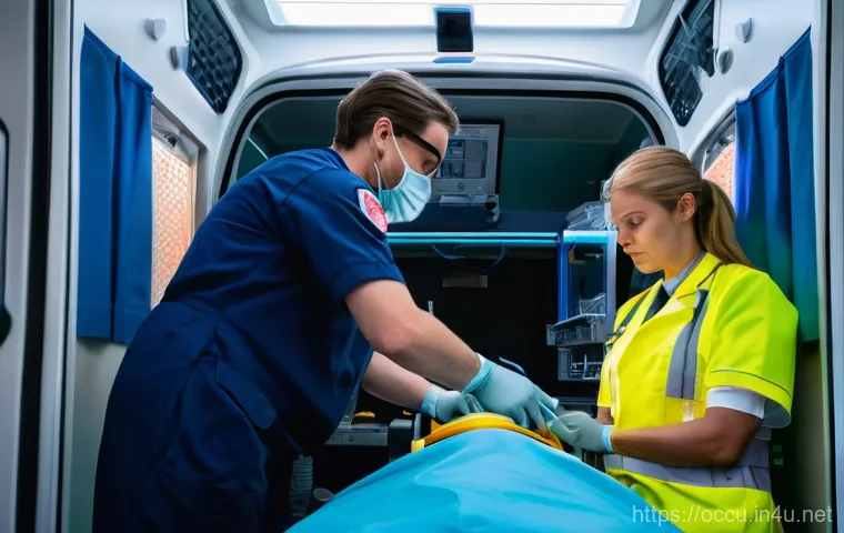 응급구조사 연봉 협상 팁 - A focused and highly skilled 1st-class Emergency Medical Technician (EMT) in a modern, well-equipped...