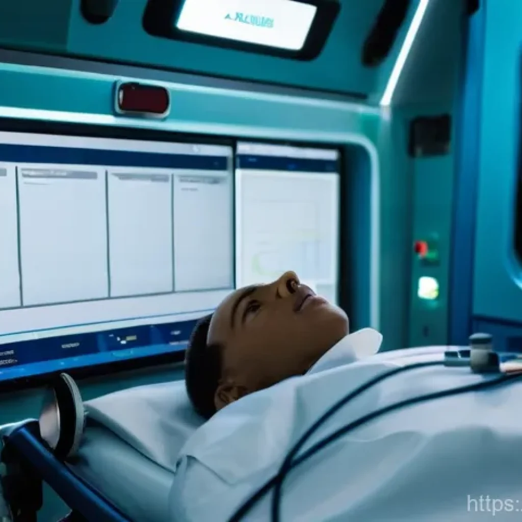 응급구조사 출동 시간 단축 사례 - **Prompt:** A clean, modern ambulance interior at night, subtly lit, focusing on an emergency medica...