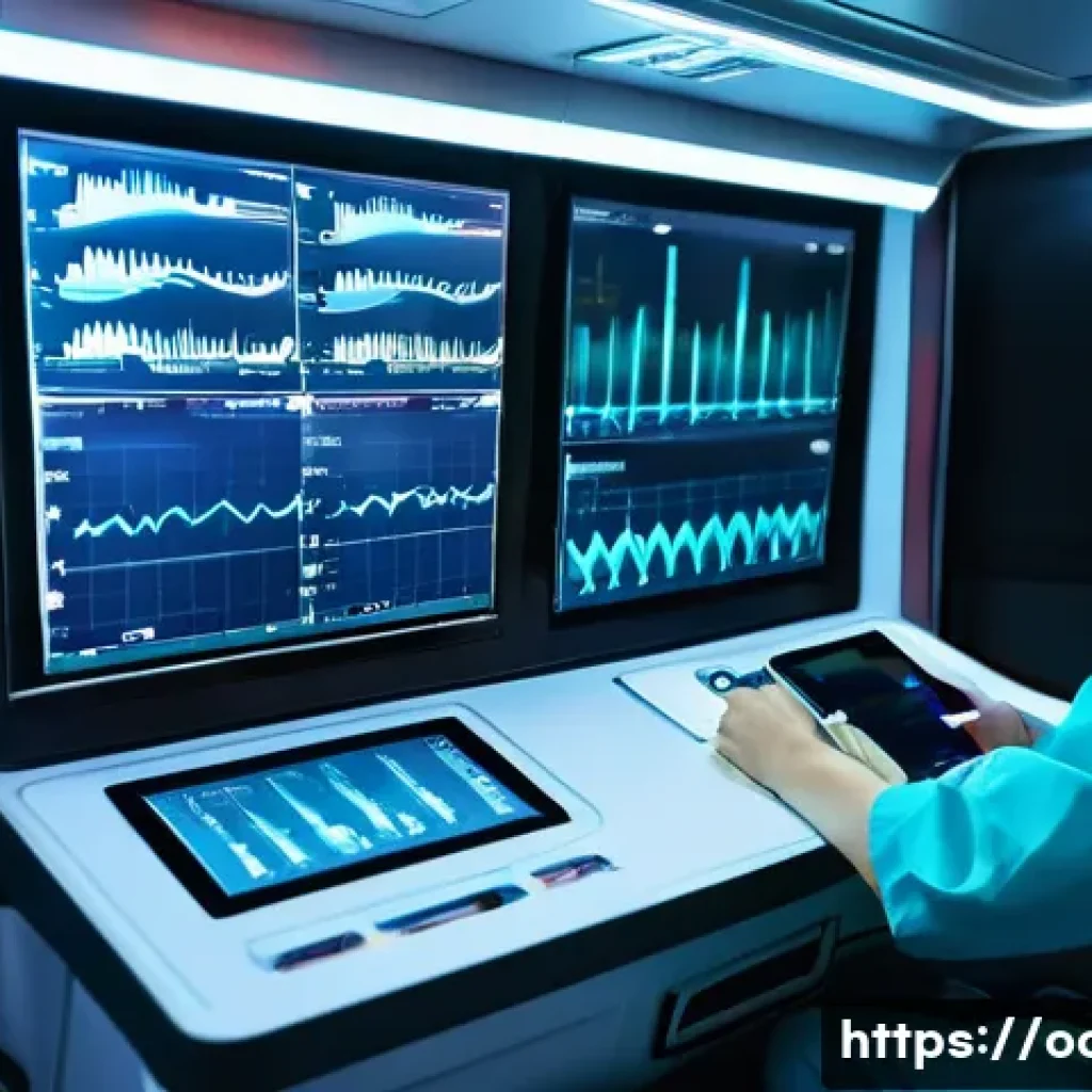 응급구조사와 의료 데이터 활용 - **"Golden Hour Real-time Data Analysis in an Ambulance"**: A male and a female paramedic, both in th...