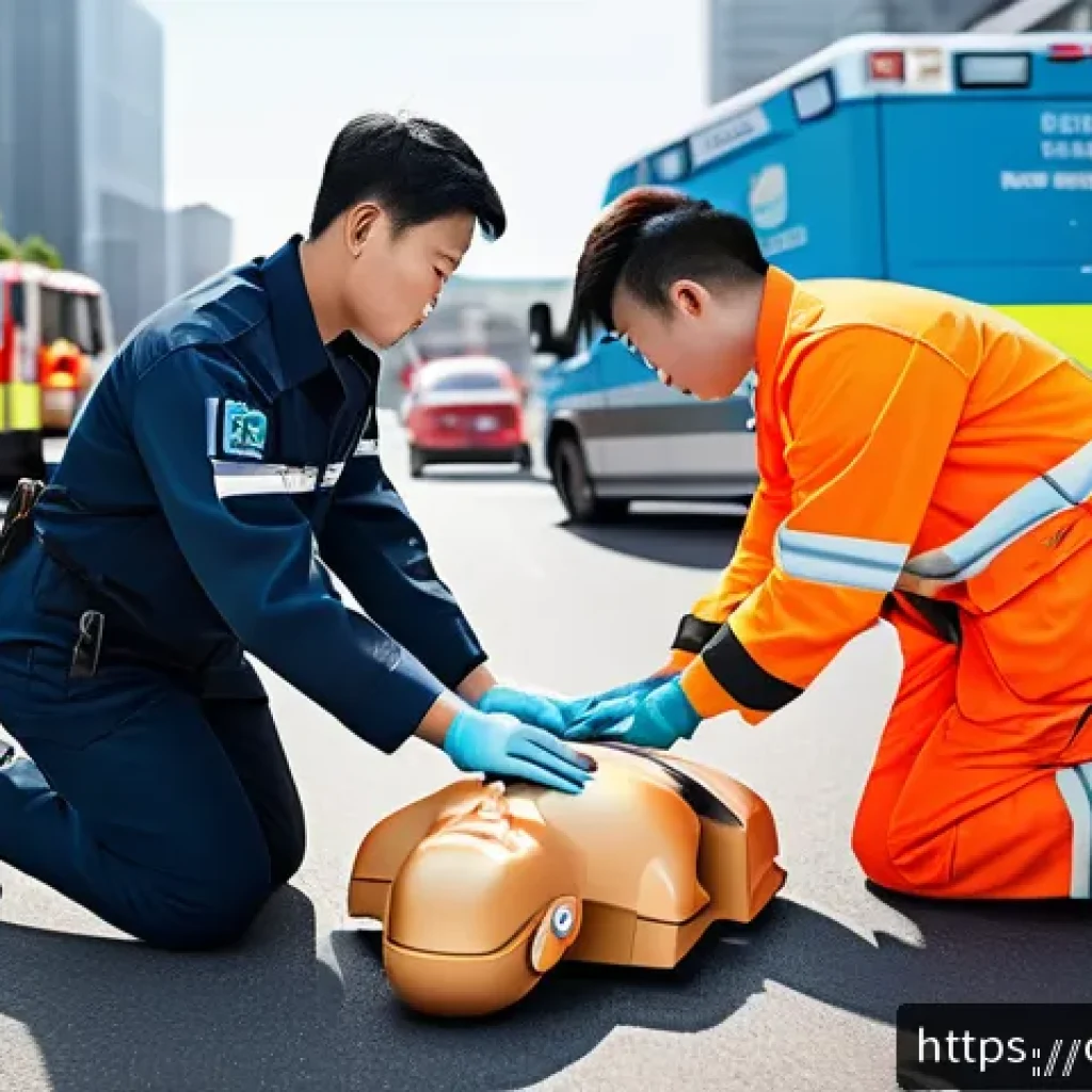 응급구조사와 위기상황 대처 능력 - A professional emergency medical technician performing CPR on an adult patient in a busy urban accid...