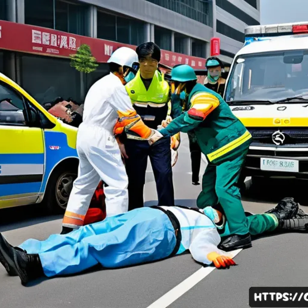 응급구조사 출동 에피소드 모음 - A dynamic emergency scene at a busy traffic accident site, featuring a professional paramedic in ful...