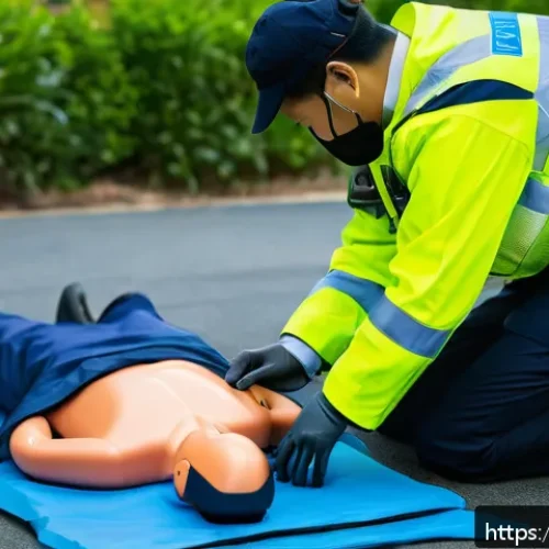 Home 33 응급구조사와 전문 응급처치 방법 - A highly detailed scene of an emergency responder performing CPR on an adult patient outdoors, demon...