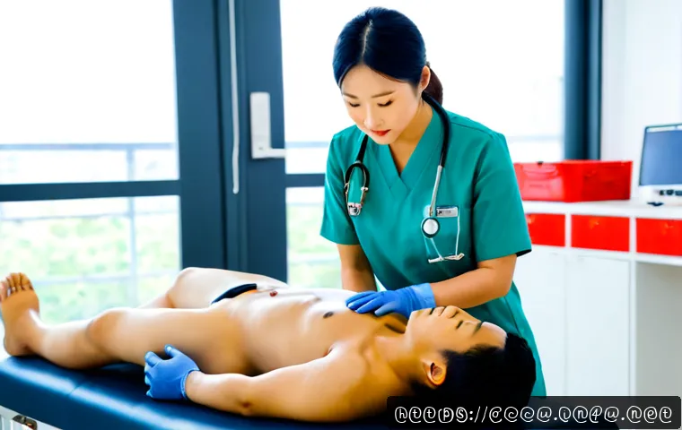 Home 30 응급구조사 자격증 취득 방법 - Photorealistic emergency medical technician certification preparation scene, focused adult trainee i...
